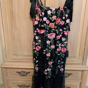 Lulus stunning Inclination Black Embroidered Tie-Strap Midi Dress